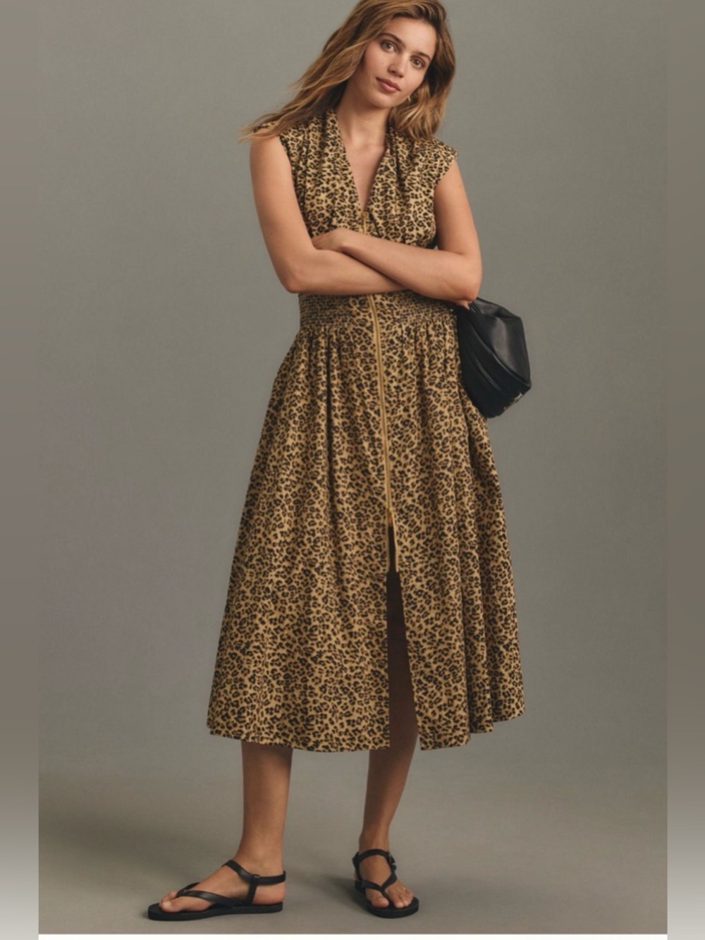 Maeve Tommie cap sleeve midi leopard print dress sz xs